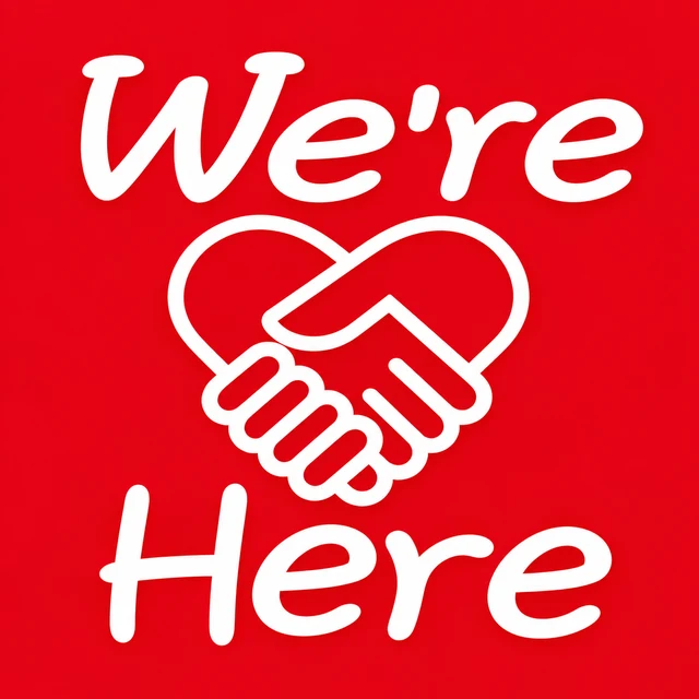 We're Here logo: two hands clasped inside a heart